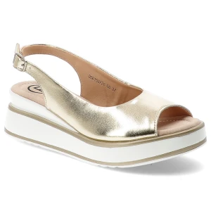 Sandały damskie Filippo, cholewka ze skóry naturalnej metaliczne wykończenie grubsza platformowa podeszwa, złote, DS6153/26