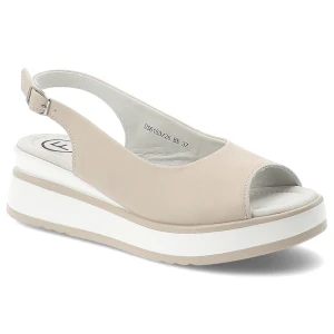 Sandały damskie Filippo, cholewka ze skóry naturalnej pasek na pięcie z regulacją grubsza platformowa podeszwa, beżowe, DS6153/26