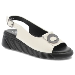 Sandały damskie Filippo, na platformie skórzane z ozdobą ze sprzączką, beżowe, DS7011-25-BE