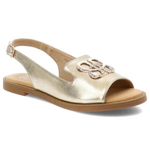 Sandały damskie Filippo, z eko skóry z ozdobą na płaskim obcasie na sprzączkę, złote, DS6918-25-GO