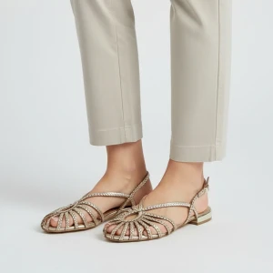 Sandały damskie Gioseppo, cholewka ze skóry naturalnej metalizowanej cienkie paski z plecionym wykończeniem regulowane zapięcie przy pięcie odkryte p Hot Potatoes by Gioseppo