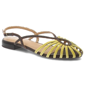 Sandały damskie Gioseppo, lekka konstrukcja odkryte palce regulowane zapięcie z tyłu płaska podeszwa stabilny obcas pleciony przód, żółte, 79268 Hot Potatoes by Gioseppo