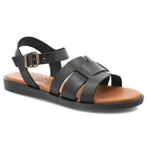 Sandały damskie Hee, cholewka szerokie paski regulowany pasek zapięcie na sprzączkę odkryty nosek płaska podeszwa, czarne, 26363