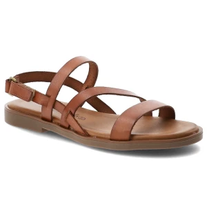 Sandały damskie Hee, cholewka ze skóry naturalnej cienkie paski regulowany pasek zapięcie na rzep, brązowe, 26321