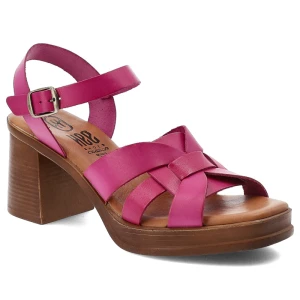 Sandały damskie Hee, cholewka ze skóry naturalnej plecione paski regulowany pasek zapięcie na sprzączkę, różowe, 26548