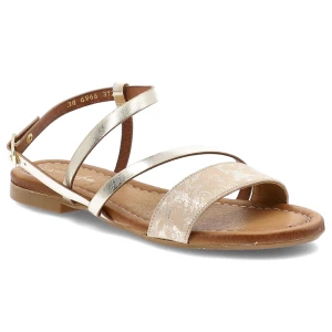 Sandały damskie Maciejka, na płaskim obcasie ze skóry naturalnej zapinane sprzączką, złote, 06966-25-00-1