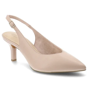 Sandały damskie Marco Tozzi, cholewka ze skóry ekologicznej zapięcie na sprzączkę odkryta pięta smukły szpiczasty nosek, różowe, 2-29628-46 521