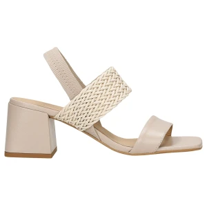 Beżowe sandały na slupku z plecionym paskiem 76165-84 Wojas