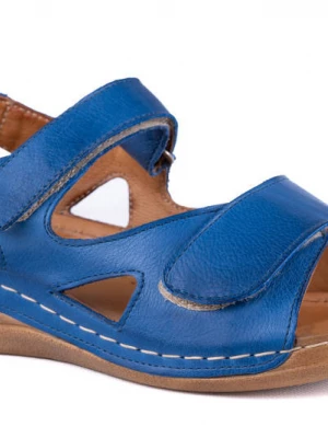 Sandały damskie niebieskie komfortowe Łukbut skórzane Merg