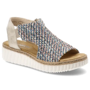 Sandały damskie Rieker, cholewka z materiału tekstylnego wsuwany fason na platformie, kolorowe, 69284-90