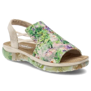 Sandały damskie Rieker, cholewka ze skóry ekologicznej z materiałowym wnętrzem i wsuwane, kolorowe, 64841-90