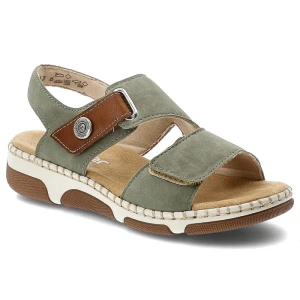Sandały damskie Rieker, cholewka ze skóry ekologicznej zapinane na rzep z materiałowym wnętrzem, zielone, 66280-52
