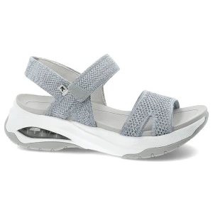 Sandały damskie Rieker, na grubej platformie materiałowe na rzepy sportowe, niebieskie, W3152-10