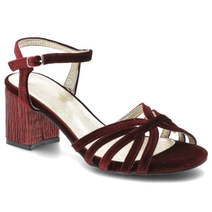 Sandały damskie S.Barski, cholewka z materiały elegancki fason na obcasie, czerwone, SR61-0102