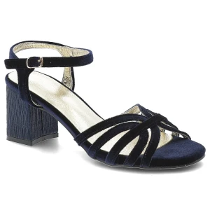Sandały damskie S.Barski, cholewka z materiały elegancki fason na obcasie, granatowe, SR61-0102