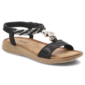 Sandały damskie S.Barski, cholewka ze skóry ekologicznej wsuwane na płaskiej podeszwie, czarne, KV61-6051