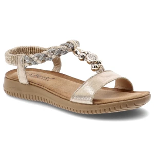 Sandały damskie S.Barski, cholewka ze skóry ekologicznej wsuwane na płaskiej podeszwie, złote, KV61-6051