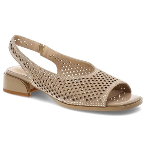 Zdjęcie produktu Sandały damskie S.Barski, skóra naturalna ażurowa cholewka fason slingback elastyczny pasek niski stabilny obcas delikatne zdobienia lekka konstrukcj beżowy