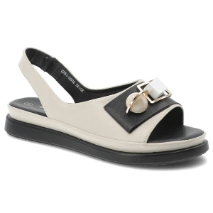 Sandały damskie S.Barski, ze skóry naturalnej licowej ozdobna klamra miękka podeszwa wygodny fason, beżowe, GR61-5932