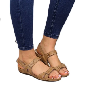 Sandały damskie skórzane komfortowe brązowe Helios 205