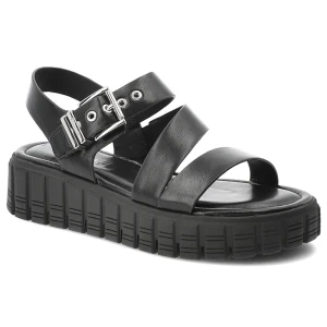 Sandały damskie Tamaris, cholewka ze skóry ekologicznej zapinane na rzep masywna podeszwa, czarne, 1-28233-46 001