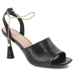 Sandały damskie Vinceza, cholewka ze skóry ekologicznej z metalicznym wykończeniem pasek wokół kostki zamienny na łańcuszek, czarne, 62297