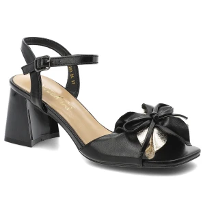 Sandały damskie Vinceza, cholewka ze skóry ekologicznej z przodu ozdobna kokarda z metalicznym akcentem, czarne, 20283