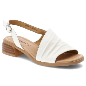 Sandały damskie Vinceza, cholewka ze skóry naturalnej marszczony pasek z przodu, białe, 66957