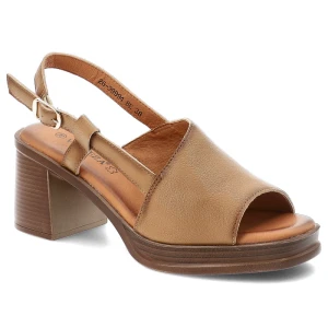 Sandały damskie Vinceza, cholewka ze skóry naturalnej na stabilnym klocku, beżowe, 39994
