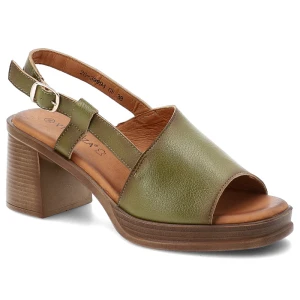 Sandały damskie Vinceza, cholewka ze skóry naturalnej na stabilnym klocku, zielone, 39994