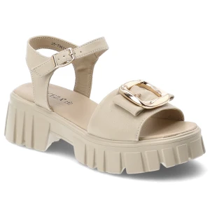 Sandały damskie Vinceza, cholewka ze skóry naturalnej zapinane na sprzączkę, beżowe, 79611