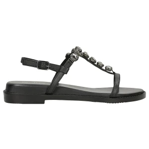 Sandały damskie z czarnej skóry z biżuteryjną aplikacja na podbiciu 76228-51 Wojas