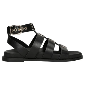 Czarne skórzane rzymianki ze złotymi nitami 76241-51 Wojas