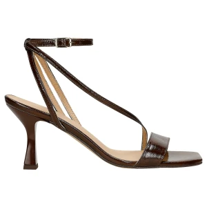 Brązowe lakierowane sandały damskie z cienkimi paskami 76200-32 Wojas