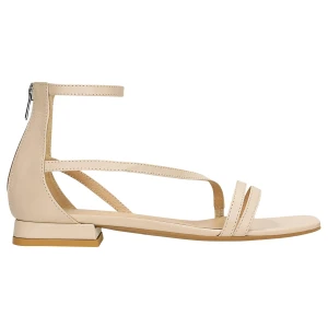 Beżowe sandały damskie skórzane na niskim obcasie 76222-54 Wojas