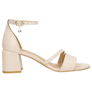 Beżowe skórzane sandały na grubym obcasie 76230-54 Wojas