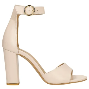 Beżowe skórzane sandały na wysokim slupku 76231-54 Wojas