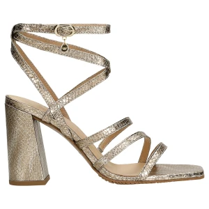 Złote sandały na slupku z tloczonej skóry 76174-58 Wojas