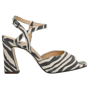 Sandały w czarno beżowe paski na szerokim slupku 76179-60 Wojas