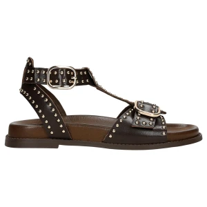 Brązowe skórzane sandały damskie z cwiekami 76240-52 Wojas