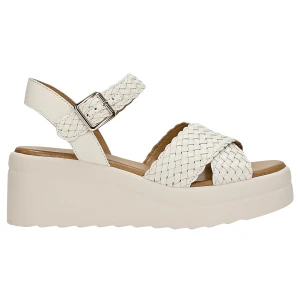 Beżowe plecione sandały damskie na koturnie 76268-54 Wojas