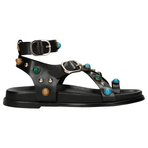 Czarne skórzane sandały z kolorowymi ozdobami 76261-51 Wojas