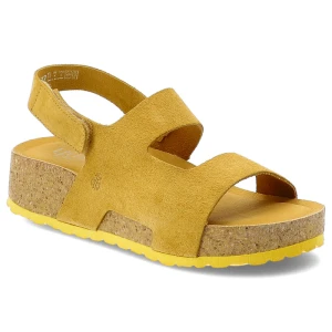 Sandały damskie Yokono, cholewka ze skóry naturalnej zamszowej szerokie paski płaska podeszwa casualowy styl, żółte, Lanka-261 Ser