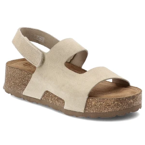 Sandały damskie Yokono, cholewka ze skóry naturalnej zamszowej z szerokimi paskami z zapięciem na rzep, beżowe, Wiwi-261 Ser Crudo