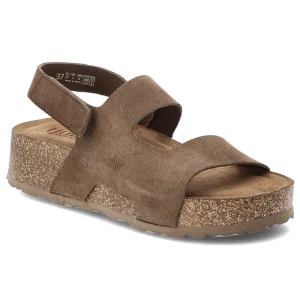 Sandały damskie Yokono, cholewka ze skóry naturalnej zamszowej z szerokimi paskami z zapięciem na rzep, brązowe, WIWI-261 Ser Lodo