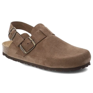 Zdjęcie produktu Sandały damskie Yokono, cholewka ze skóry naturalnej zamszowej z zabudowanym przodem paskiem z regulacją, brązowe, Zueco-600 Ser Lodo