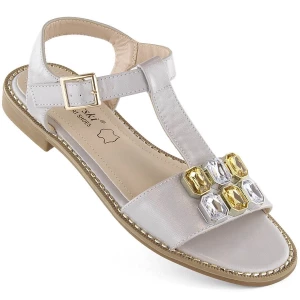 Sandały damskie z cyrkoniami komfortowe srebrne S.Barski 030 srebrny