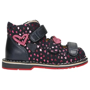 Granatowe sandały profilaktyczne z blyszczacymi serduszkami obcas thomasa Bartek 85500-76