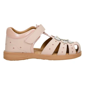 Różowe sandały dziewczęce z aplikacja w kwiaty z dwoiny foliowanej 84417-55 Bartek