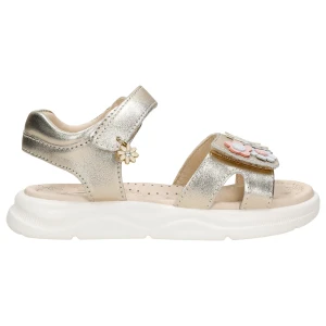 Złote sandały dziewczęce na rzep z kwiatowymi detalami Bartek 84416-58